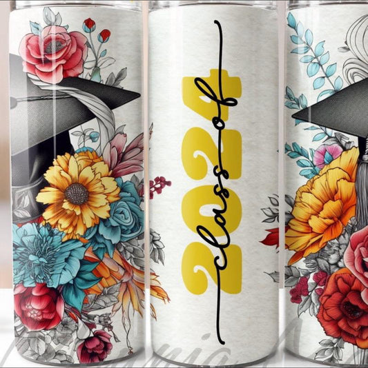 Cap and Flower Graduation Tumbler