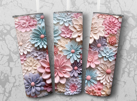 3D Pastel Flowers Tumbler