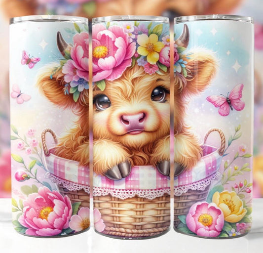 Flower Power Highland Cow Tumbler